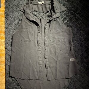 Zenana Outfitters Sleeveless Button-Up Sheer Tank Top - Black